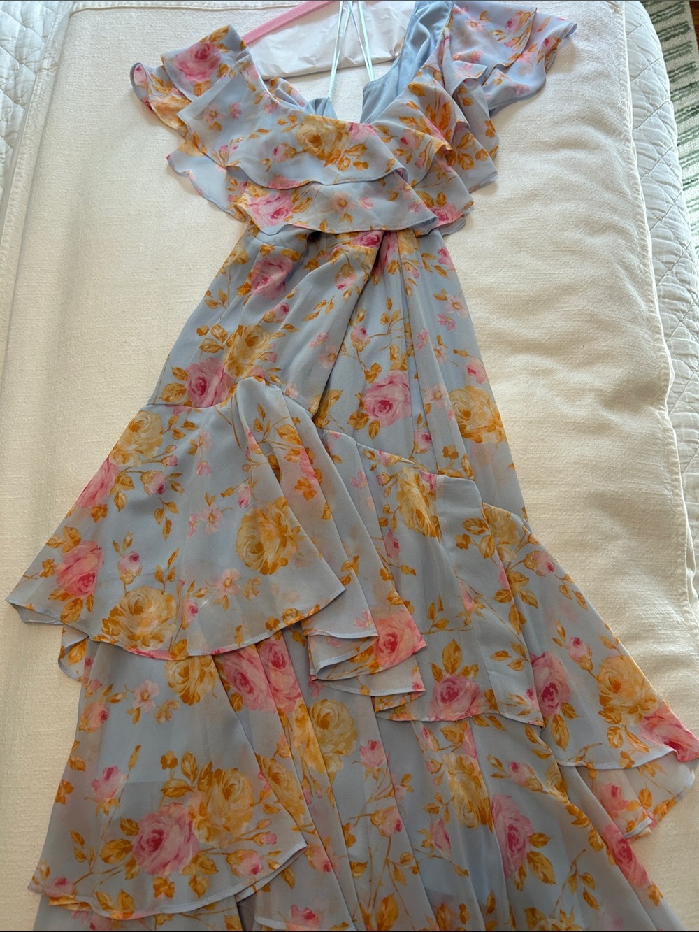 Wayf Powder Blue Floral Ruffle Maxi Dress Size Medium NWT - Picture 3 of 4